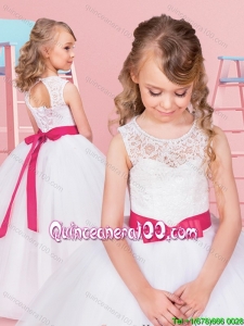Unique See Through Floor Length Flower Girl Dress with Bowknot and Lace