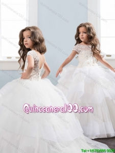 Discount Ruffled Layers and Laced Little Girl Pageant Dress with Brush Train