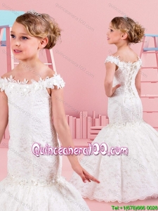 Gorgeous Mermaid Applique and Laced Little Girl Pageant Dress with Off the Shoulder