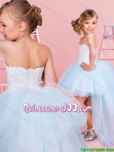 New Arrivals High Low Laced Bodice Little Girl Pageant Dress in Light Blue