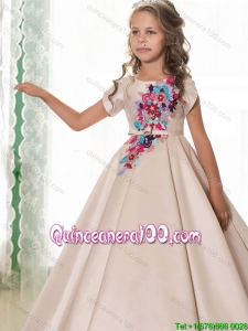 Popular Applique Satin Champagne Little Girl Pageant Dress with Zipper ...