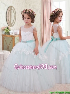 Best Selling Scoop Laced Bowknot Tulle Little Girl Pageant Dress in White