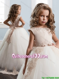 Popular Brush Train Little Girl Pageant Dress with Bowknot and Lace