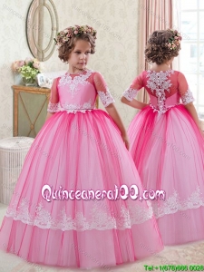 Cheap See Through Laced Tulle Little Girl Pageant Dress in Fuchsia