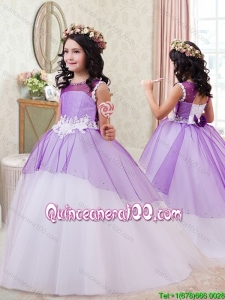 Fashionable Bowknot Handcrafted Flowers Little Girl Pageant Dress in Purple and White