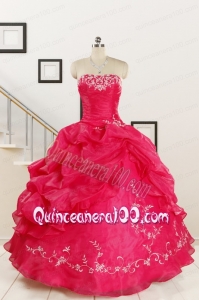 2015 Pretty Sweetheart Embroidery Quinceanera Dress in Hot Pink