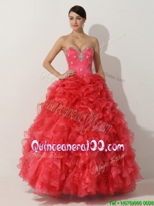 2016 Vintage Princess Red Quinceanera Gown with Beading and Ruffles