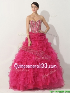 Simple Hot Pink Quinceanera Gown with Beading and Ruffles