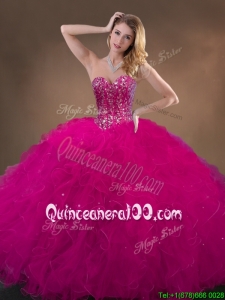 Vintage Fuchsia Quinceanera Gowns with Beading and Ruffles