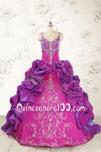 Classic Ball Gown Embroidery Court Train Quinceanera Dresses in Fuchsia
