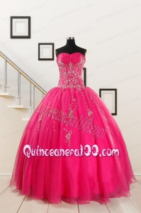 2015 Pretty Sweetheart Hot Pink Quinceanera Dresses with Beading