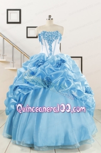 2015 New Style Sweetheart Baby Blue Quinceanera Dresses with Appliques