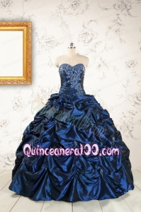 2015 Exclusive Appliques Navy Blue Quinceanera Dresses