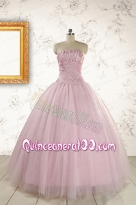 2015 Light Pink Strapless Simple Sweet 16 Dresses with Appliques