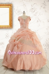 New Style Beading Quinceanera Dresses in Peach For 2015