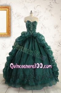 2015 Luxurious Dark Green Sweet 16 Dresses with Beading