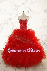 2015 Most Popular Red Quinceanera Dresses with Beading
