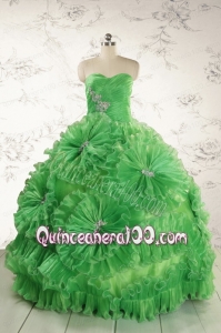 Classical Green Quinceanera Dresses with Appliques and Ruffles for 2015