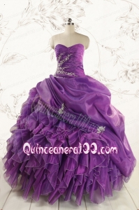 Romantic Purple Ball Gown 2015 Quinceanera Dress with Appliques and Ruffles