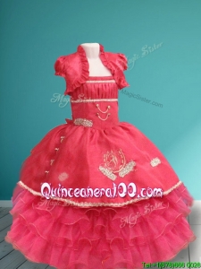 Lovely Spaghetti Straps Ruffled Layers and Applique Little Girl Pageant Dress in Organza and Taffeta