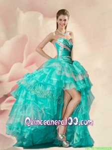 Decent Turquoise Dama Dress with Beading and Ruffles