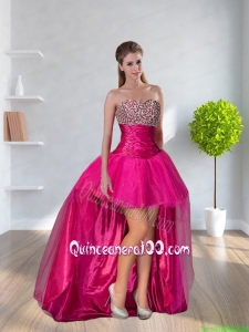 High-low Sweetheart Hot Pink Dama Dresses With Beading