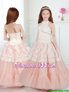 Lovely Halter Top Little Girl Pageant Dress with Beading and Lace