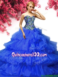 Classical Beaded and Ruffled Layers Quinceanera Dress in Royal Blue
