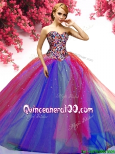 New Style Beaded Really Puffy Sweet 16 Dress in Rainbow