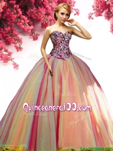 Affordable Rainbow Big Puffy Tulle Quinceanera Dress with Beading