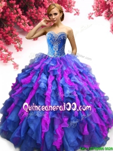 Beautiful Big Puffy Organza Quinceanera Dress with Beading and Ruffles