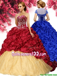 Wonderful Beaded and Pick Ups Quinceanera Dress with Brush Train