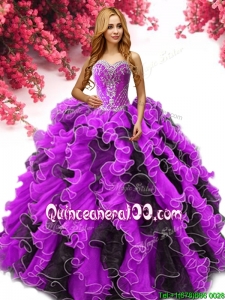 Best Two Tone Organza Quinceanera Dress with Beading and Ruffles