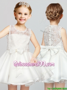 2017 Cute A Line Scoop Laced and Bowknot Flower Girl Dress in White