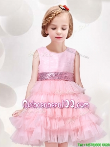 Modest Ruffled Layers Flower Girl Dress with Sequined Decorated Waist