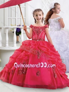 Lovely Off the Shoulder Little Girl Pageant Dresses with Appliques and Bubbles