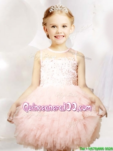 2017 Pretty See Through Applique and Ruffled Flower Girl Dress in Tulle