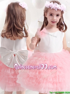 Classical Bowknot and Ruffled Layers Flower Girl Dress in Pink and White