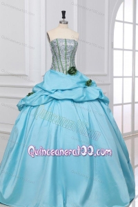 Light Blue Strapless Sequins and Taffeta Quinceanera Dress with Flowers