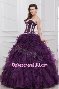 Appliques and Ruffles Sweetheart Dark Purple Quinceanera Dress