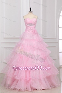 Baby Pink Sweetheart Quinceanera Dress with Beading and Ruffles Layered