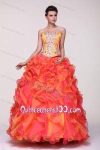 Beading and Rhinestone Strapless Multi-color Quinceanera Dress