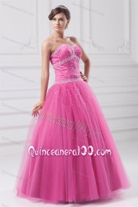 Rose Pink Sweetheart Beaded Decorate Tulle Quinceanera Dress
