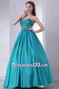 Sweetheart A-line Beaded Decorate Waist Quinceanera Dress in Turquoise