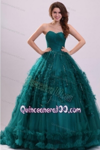 Sweetheart Teal Tulle Beading and Ruffles Quinceanera Dress