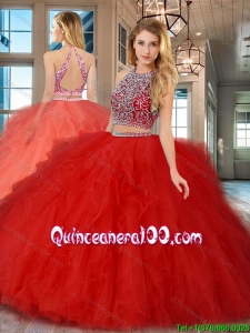New Arrivals Open Back Red Quinceanera Dress with Ruffles and Beading