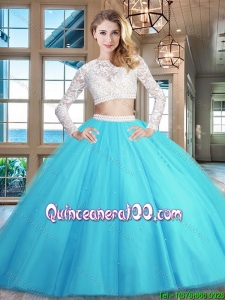 Romantic Two Piece Laced and Beaded Zipper Up Quinceanera Dress in Baby Blue