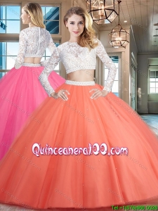 Wonderful Two Piece Zipper Up Tulle Quinceanera Dress with Lace and Beading