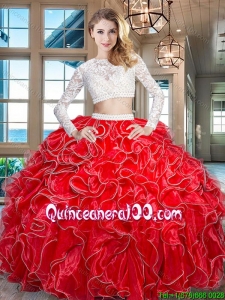 Latest Organza Red Quinceanera Dress with Laced Bodice and Beaded Decorated Waist
