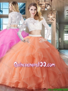 Luxurious Two Piece See Through Scoop Quinceanera Dress with Brush Train